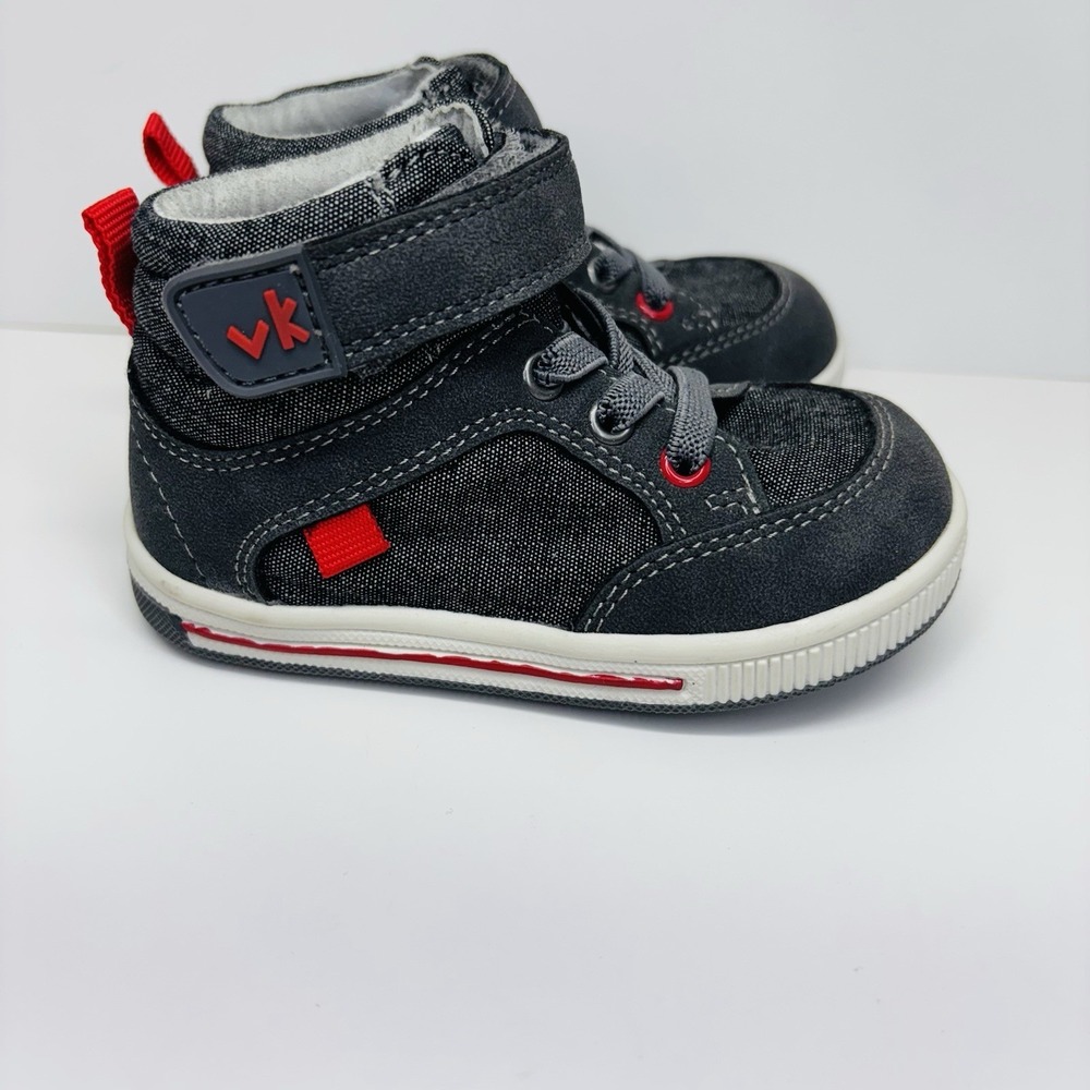 Konkrete KNKRT Baby Boy Shoes Size 4 20 Grey Red Strap Kids‎ Toddler High Top